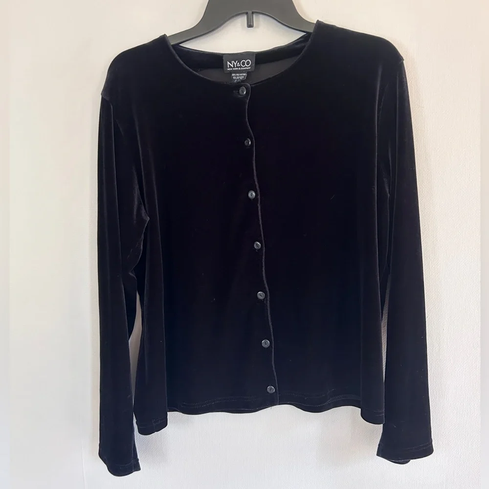 Y2K NY&CO Black Velvet Button Front Cardigan Whimsigoth Fairy Grunge 90s | Sz L